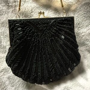 Black beaded evening Shell Shape bag